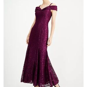 R&M Richards Purple Off-Shoulder Lace Maxi Dress Gown